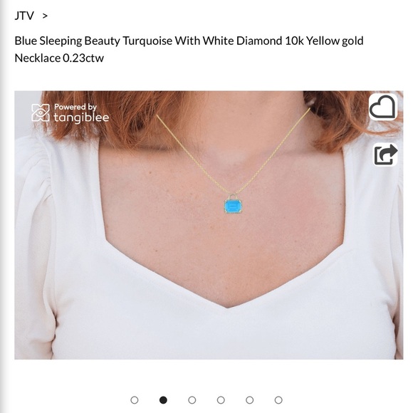 Dainty 10k Gold and Natural Turquoise Necklace with Diamonds - Picture 2 of 9